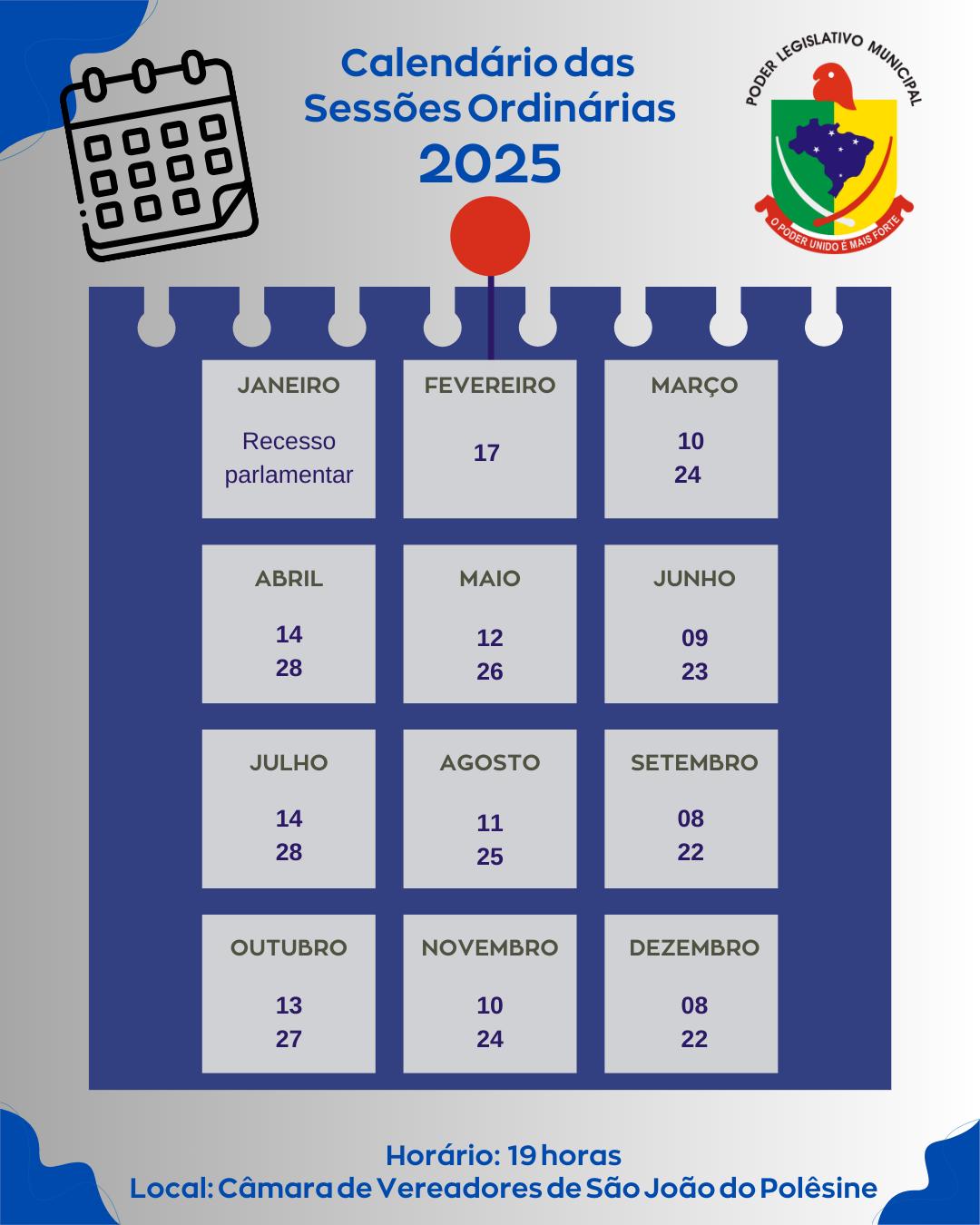 Calendário das Sessões